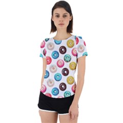 Delicious Multicolored Donuts On White Background Back Cut Out Sport Tee by SychEva