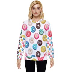 Delicious Multicolored Donuts On White Background Hidden Pocket Sweatshirt