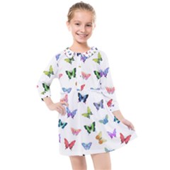 Cute Bright Butterflies Hover In The Air Kids  Quarter Sleeve Shirt Dress by SychEva