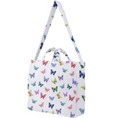 Cute Bright Butterflies Hover In The Air Square Shoulder Tote Bag by SychEva