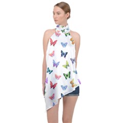 Cute Bright Butterflies Hover In The Air Halter Asymmetric Satin Top by SychEva