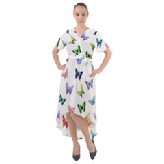 Cute Bright Butterflies Hover In The Air Front Wrap High Low Dress by SychEva