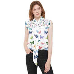 Cute Bright Butterflies Hover In The Air Frill Detail Shirt by SychEva