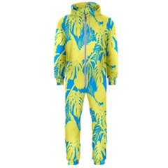 Yellow And Blue Leafs Silhouette At Sky Blue Hooded Jumpsuit (men)  by Casemiro