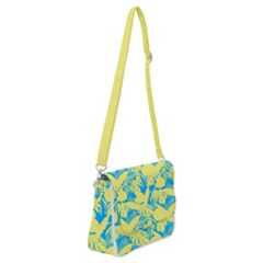 Yellow And Blue Leafs Silhouette At Sky Blue Shoulder Bag With Back Zipper