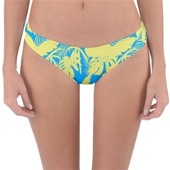 Yellow And Blue Leafs Silhouette At Sky Blue Reversible Hipster Bikini Bottoms by Casemiro