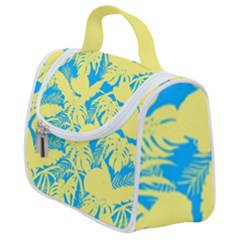 Yellow And Blue Leafs Silhouette At Sky Blue Satchel Handbag by Casemiro