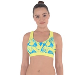 Yellow And Blue Leafs Silhouette At Sky Blue Cross String Back Sports Bra by Casemiro