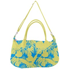Yellow And Blue Leafs Silhouette At Sky Blue Removal Strap Handbag by Casemiro