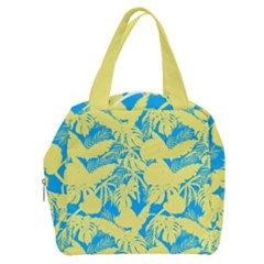 Yellow And Blue Leafs Silhouette At Sky Blue Boxy Hand Bag by Casemiro