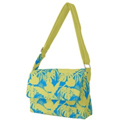 Yellow And Blue Leafs Silhouette At Sky Blue Full Print Messenger Bag (l) by Casemiro