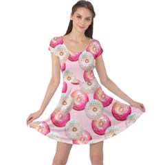 Pink And White Donuts Cap Sleeve Dress by SychEva