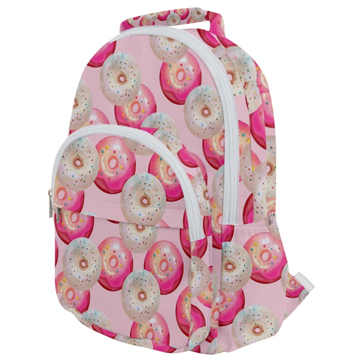 Pink And White Donuts Rounded Multi Pocket Backpack