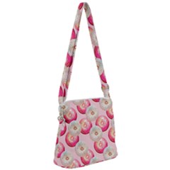 Pink And White Donuts Zipper Messenger Bag by SychEva