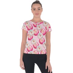 Pink And White Donuts Short Sleeve Sports Top  by SychEva