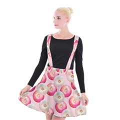 Pink And White Donuts Suspender Skater Skirt by SychEva