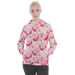 Pink And White Donuts Women s Hooded Pullover by SychEva