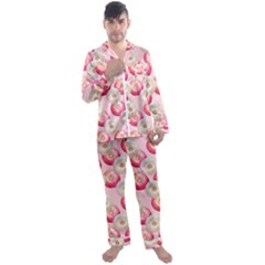 Pink And White Donuts Men s Long Sleeve Satin Pajamas Set by SychEva