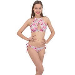 Pink And White Donuts Cross Front Halter Bikini Set by SychEva