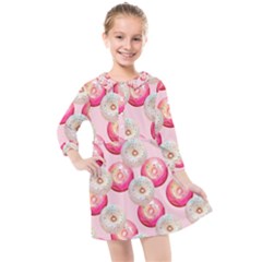 Pink And White Donuts Kids  Quarter Sleeve Shirt Dress by SychEva