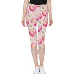 Pink And White Donuts Inside Out Lightweight Velour Capri Leggings 