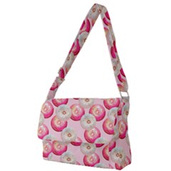 Pink And White Donuts Full Print Messenger Bag (l) by SychEva