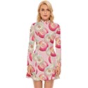 Pink And White Donuts Long Sleeve Velour Longline Dress View1