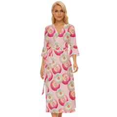 Pink And White Donuts Midsummer Wrap Dress by SychEva