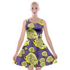 Butterfly Fish And Clove Polyps Velvet Skater Dress by SeaworthyClothing