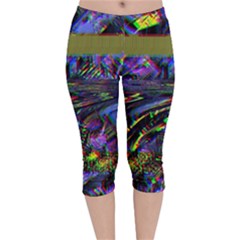 Unadjusted Tv Screen Velvet Capri Leggings  by MRNStudios