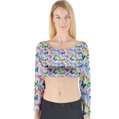 Beautiful Bright Butterflies Are Flying Long Sleeve Crop Top by SychEva