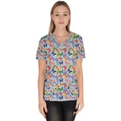 Beautiful Bright Butterflies Are Flying Women s V-neck Scrub Top by SychEva