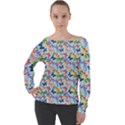 Beautiful Bright Butterflies Are Flying Off Shoulder Long Sleeve Velour Top View1