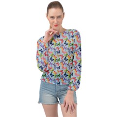 Beautiful Bright Butterflies Are Flying Banded Bottom Chiffon Top by SychEva