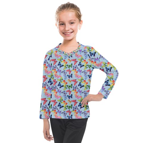 Beautiful Bright Butterflies Are Flying Kids  Long Mesh Tee by SychEva