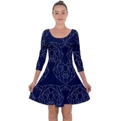 Polygonal Bear Pattern Design Quarter Sleeve Skater Dress