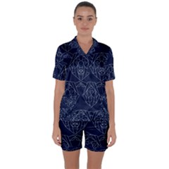 Polygonal Bear Pattern Design Satin Short Sleeve Pajamas Set