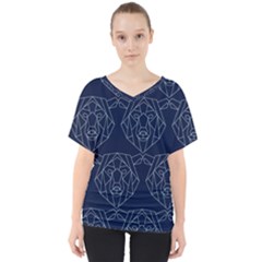 Polygonal Bear Pattern Design V-Neck Dolman Drape Top