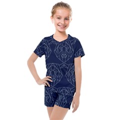 Polygonal Bear Pattern Design Kids  Mesh Tee and Shorts Set