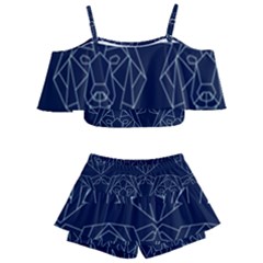 Polygonal Bear Pattern Design Kids  Off Shoulder Skirt Bikini