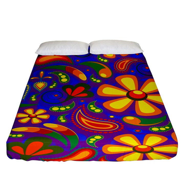 Gay Pride Rainbow Floral Paisley Fitted Sheet (King Size)