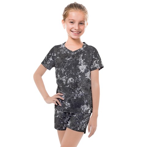 Dark Marble Camouflage Texture Print Kids  Mesh Tee And Shorts Set by dflcprintsclothing