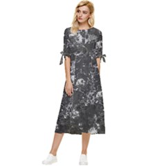 Dark Marble Camouflage Texture Print Bow Sleeve Chiffon Midi Dress by dflcprintsclothing