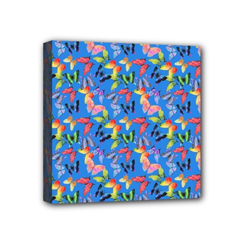 Multicolored Butterflies Fly On A Blue Background Mini Canvas 4  X 4  (stretched) by SychEva