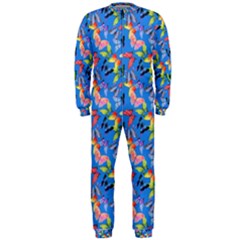 Multicolored Butterflies Fly On A Blue Background Onepiece Jumpsuit (men)  by SychEva