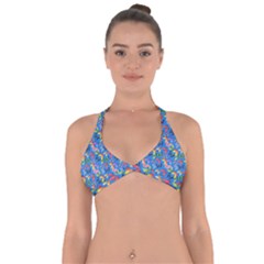 Multicolored Butterflies Fly On A Blue Background Halter Neck Bikini Top by SychEva