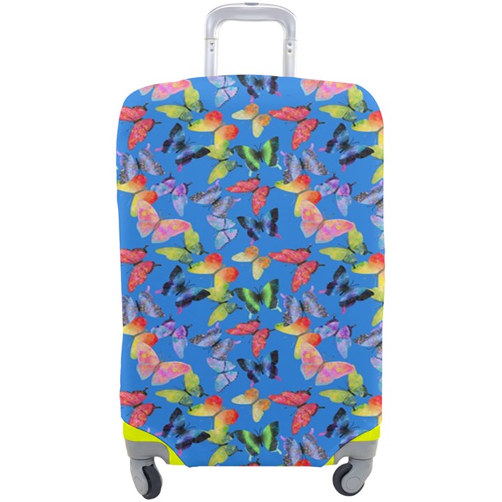 Multicolored Butterflies Fly On A Blue Background Luggage Cover (Large)