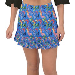 Multicolored Butterflies Fly On A Blue Background Fishtail Mini Chiffon Skirt by SychEva