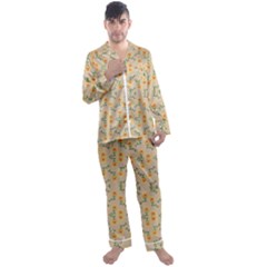 Flowers Pattern Men s Long Sleeve Satin Pajamas Set by Sparkle