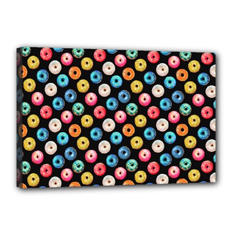 Multicolored Donuts On A Black Background Canvas 18  X 12  (stretched) by SychEva